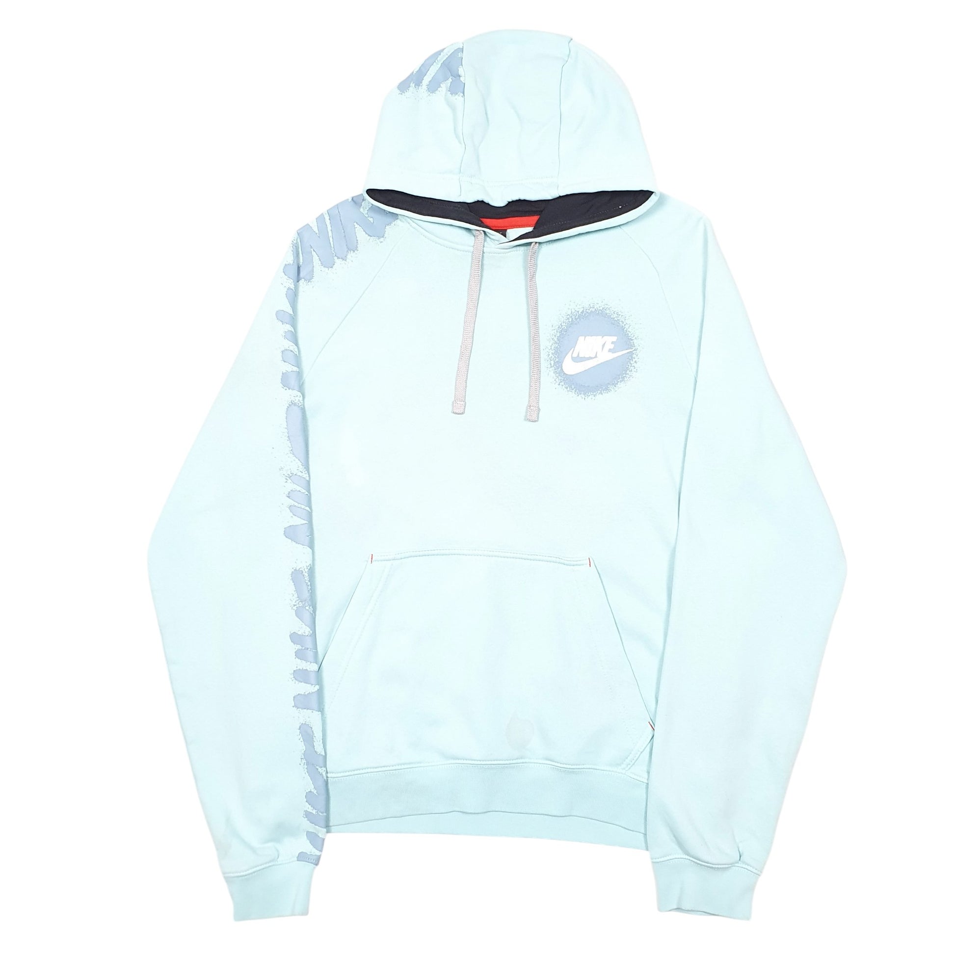 Mens Blue Nike Air Spray Paint Spellout Hoodie Jumper