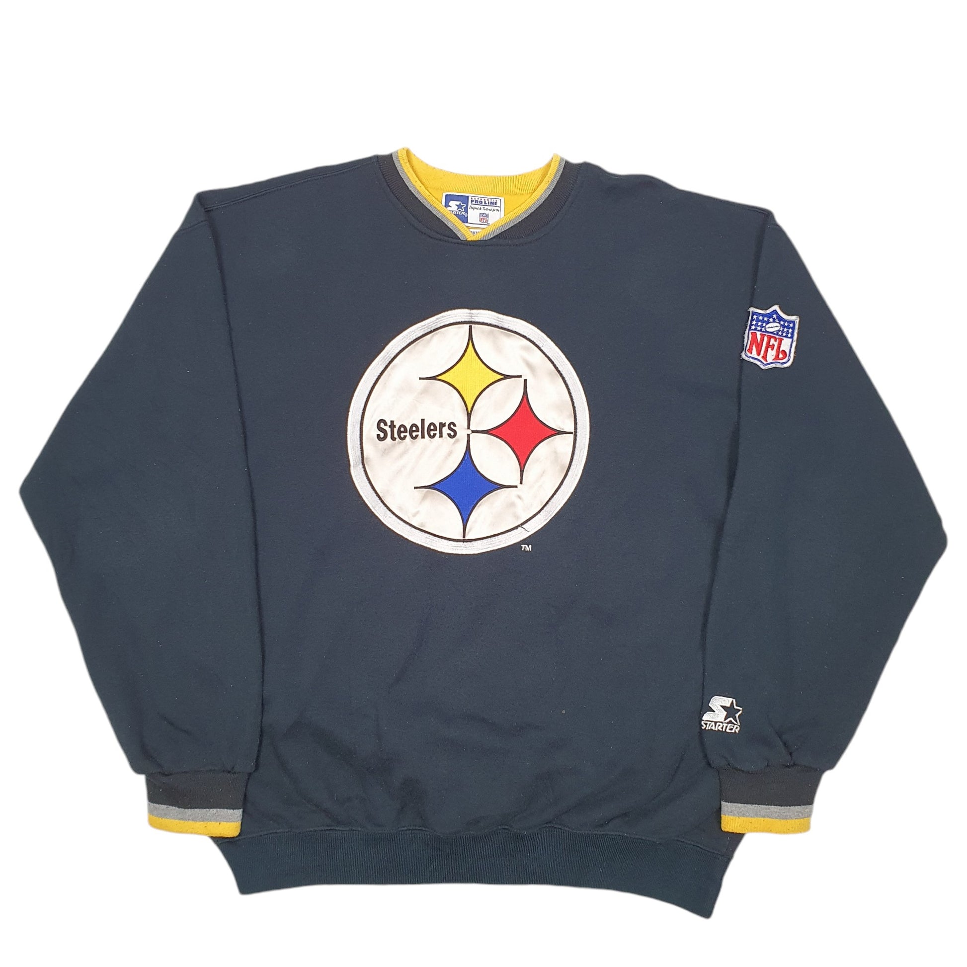 Mens Black Starter Vintage Pro Line Pittsburgh Steelers NFL Football USA Crewneck Jumper
