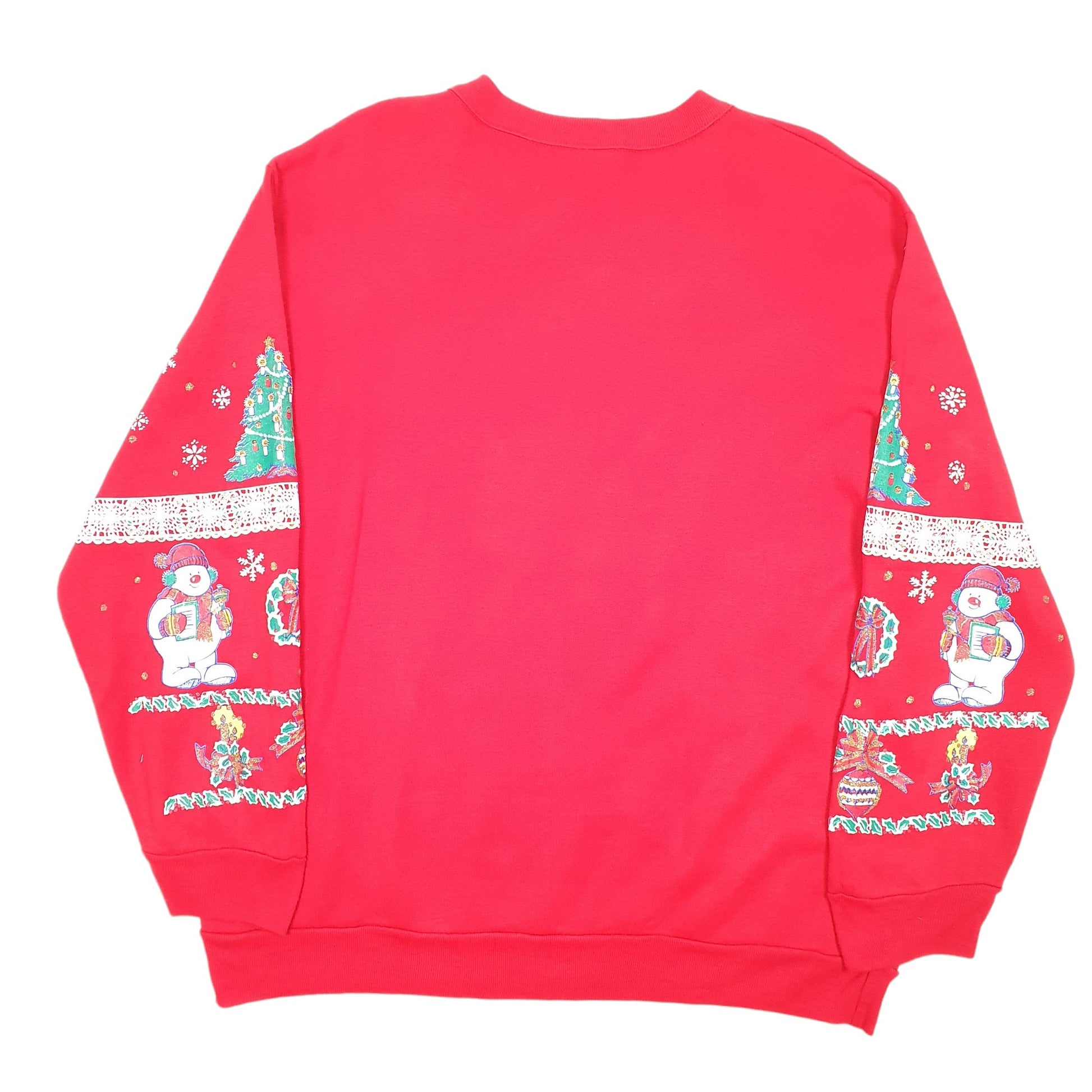 Mens Red Holiday Time Vintage Festive Christmas Snowmen Made In USA 90s Crewneck Jumper