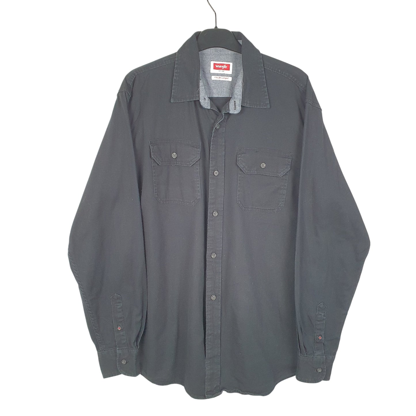 Mens Black Wrangler Workwear Overshirt Flex Comfort Long Sleeve Shirt