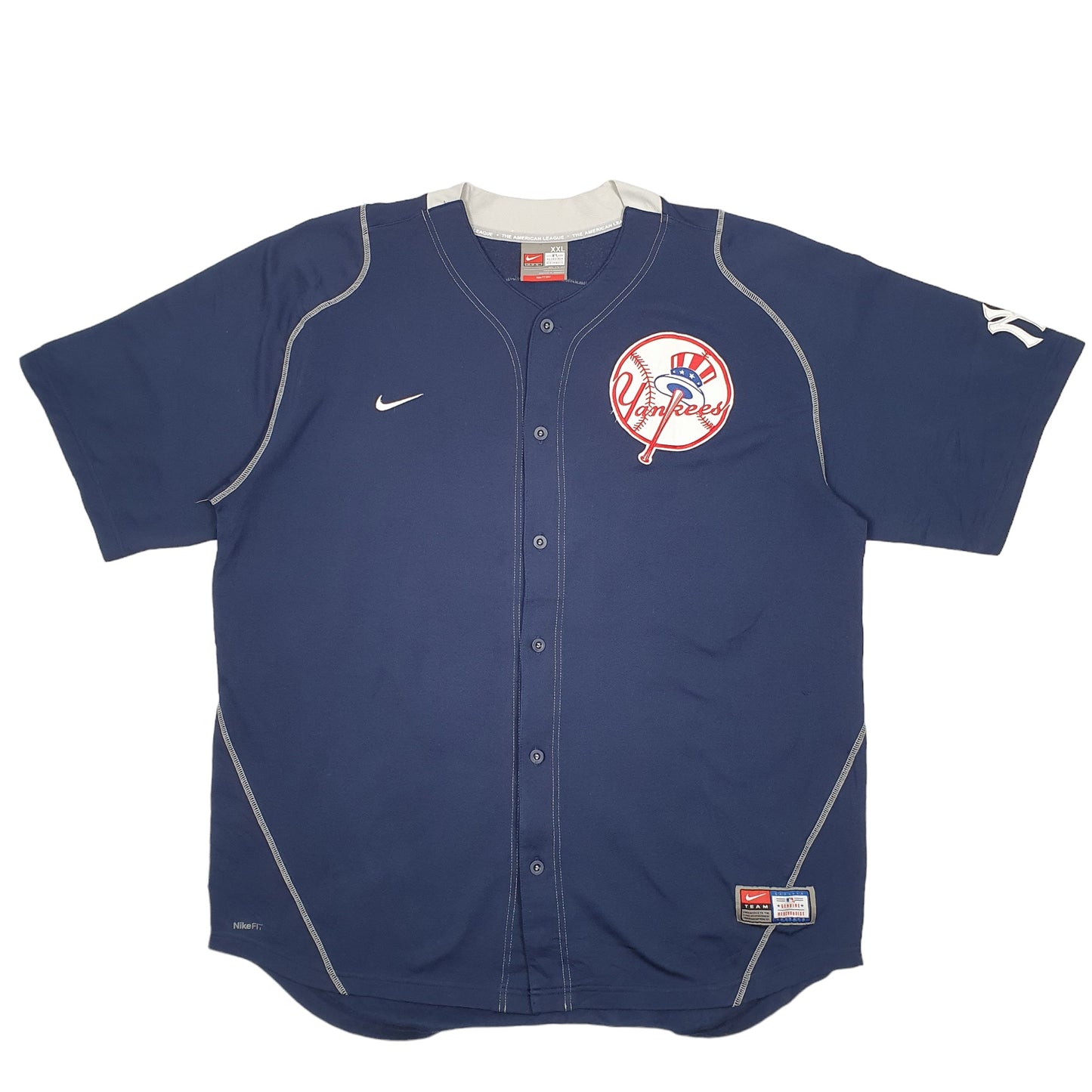 Mens Navy Nike Team MLB Baseball Jersey New York Yankees Vintage 2000s Short Sleeve T Shirt
