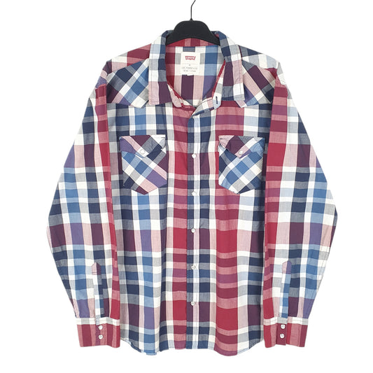 Mens Burgundy Levis Western Cowboy Pearl Snap Long Sleeve Shirt