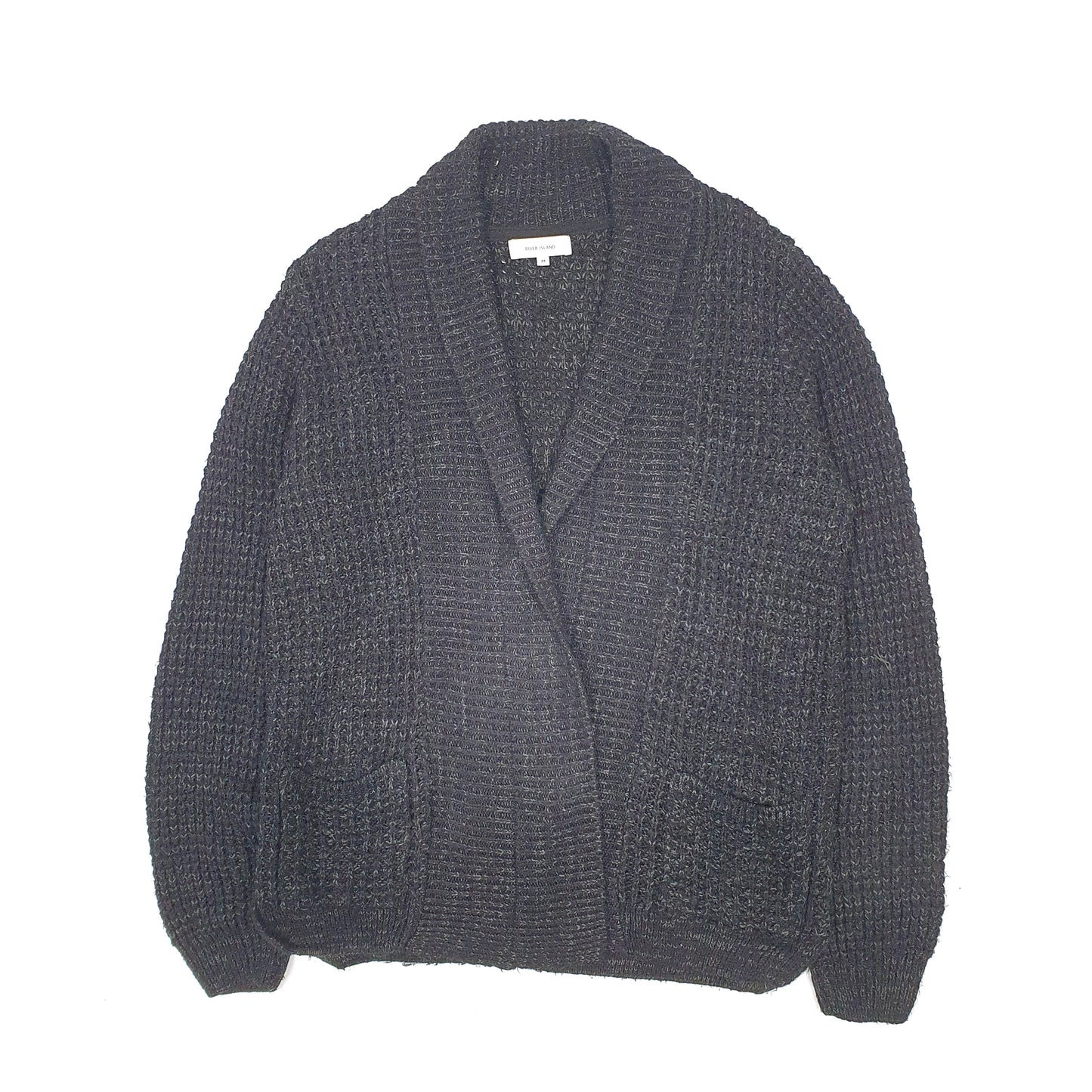 Mens Black River Island Chunky Knit Cardigan Jumper