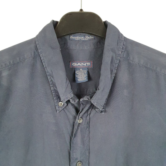 Mens Navy Gant Carribean Poplin Short Sleeve Shirt