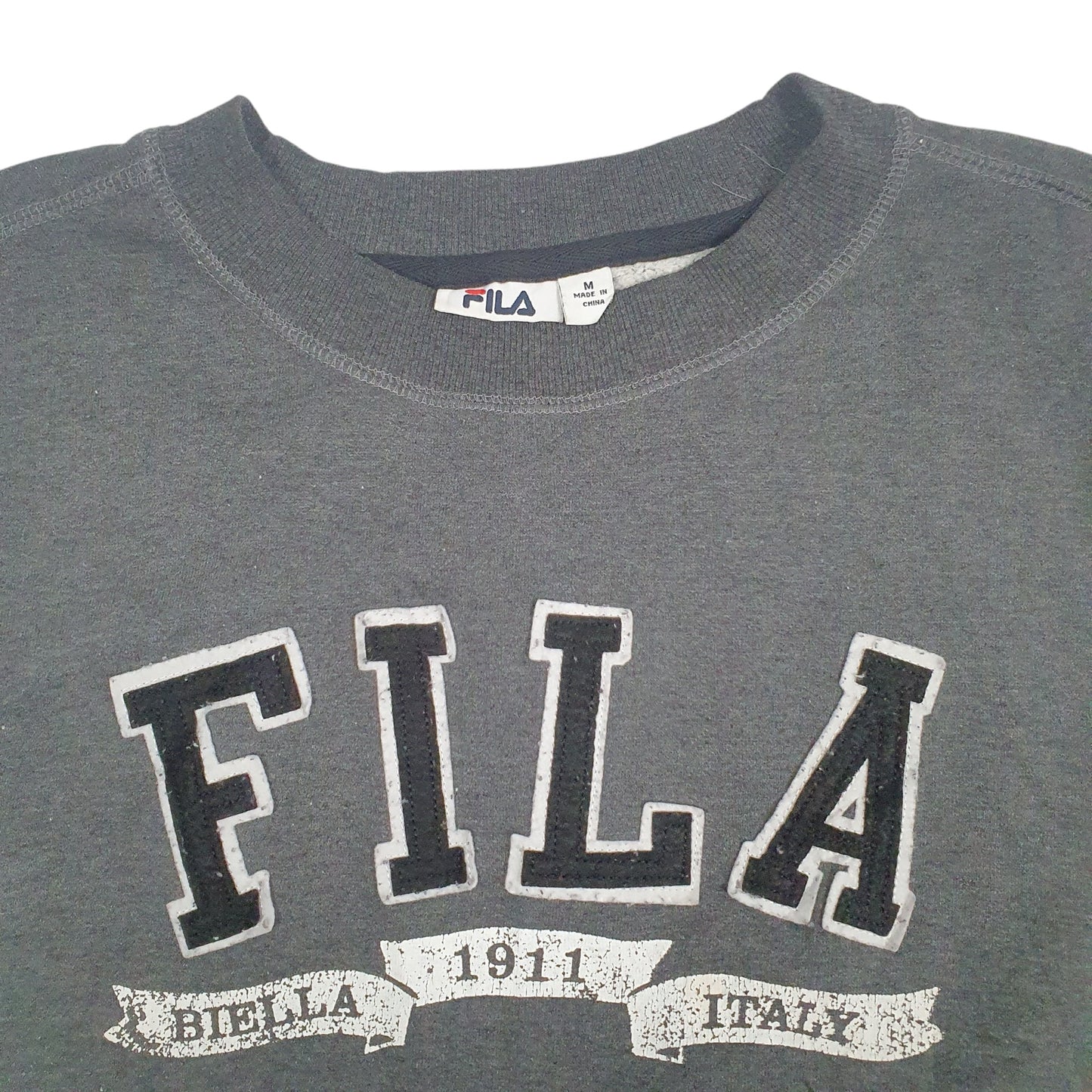 Mens Grey Fila Spellout Crewneck Jumper