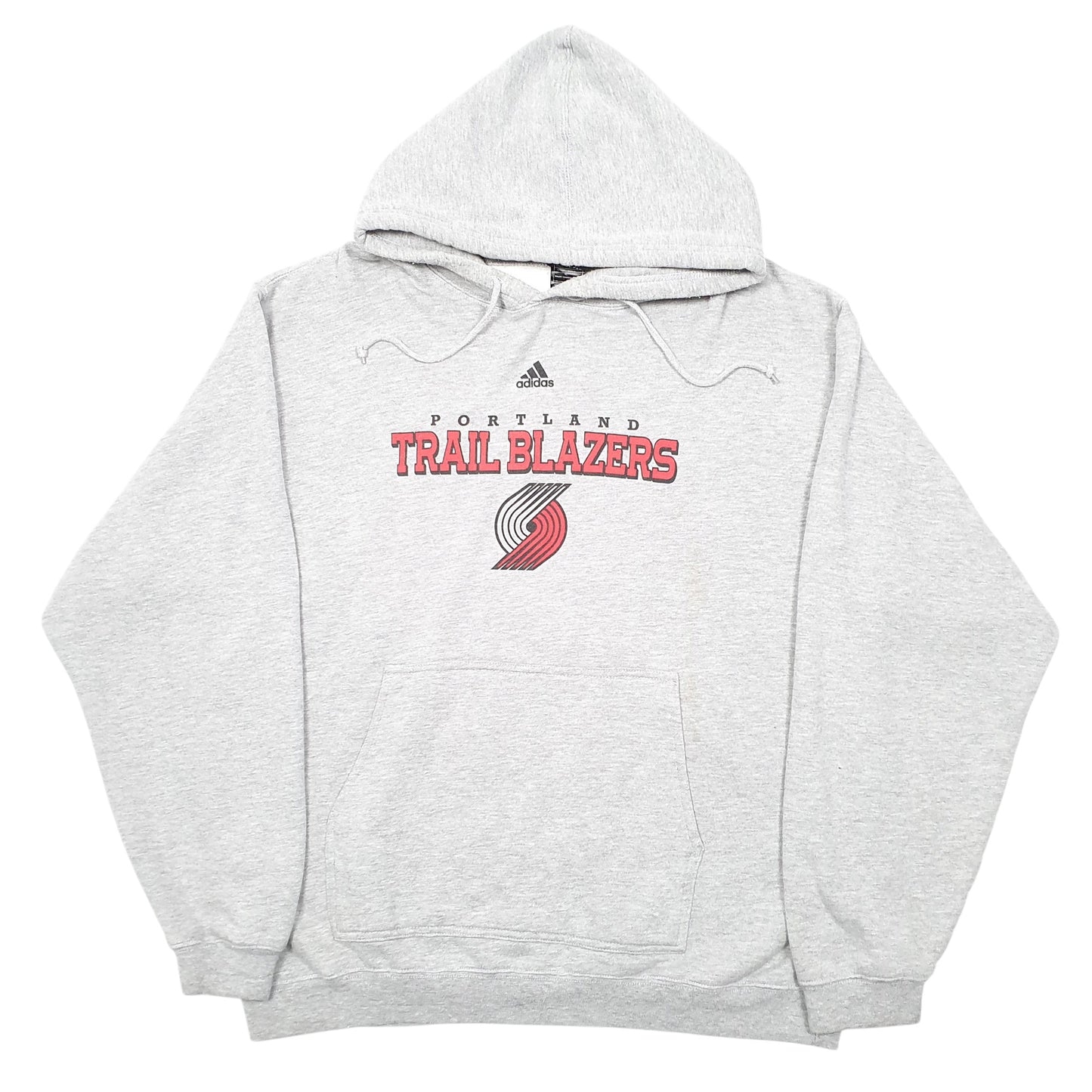 Mens Grey Adidas Portland Trail Blazers NBA Spellout Basketball Hoodie Jumper