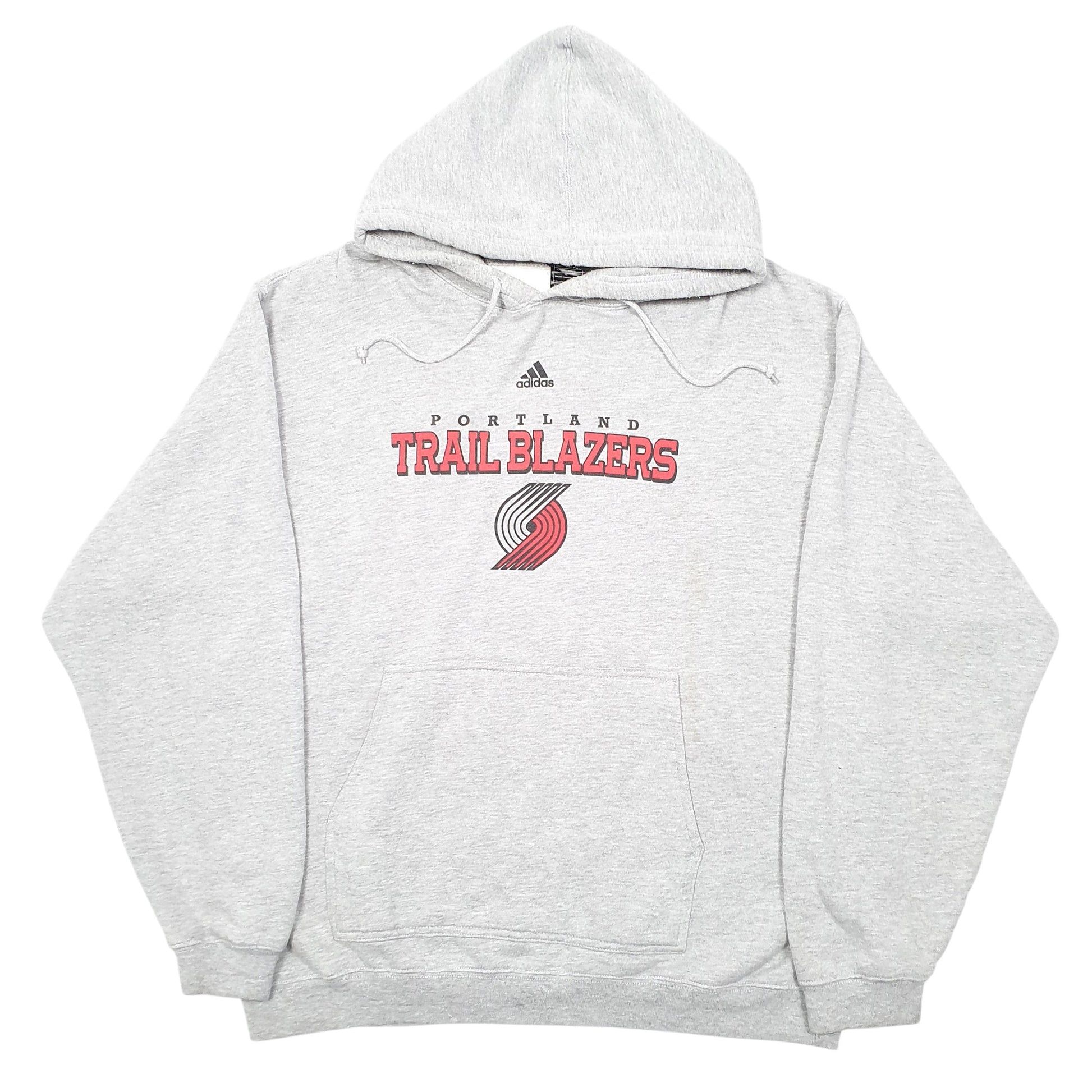 Mens Grey Adidas Portland Trail Blazers NBA Spellout Basketball Hoodie Jumper