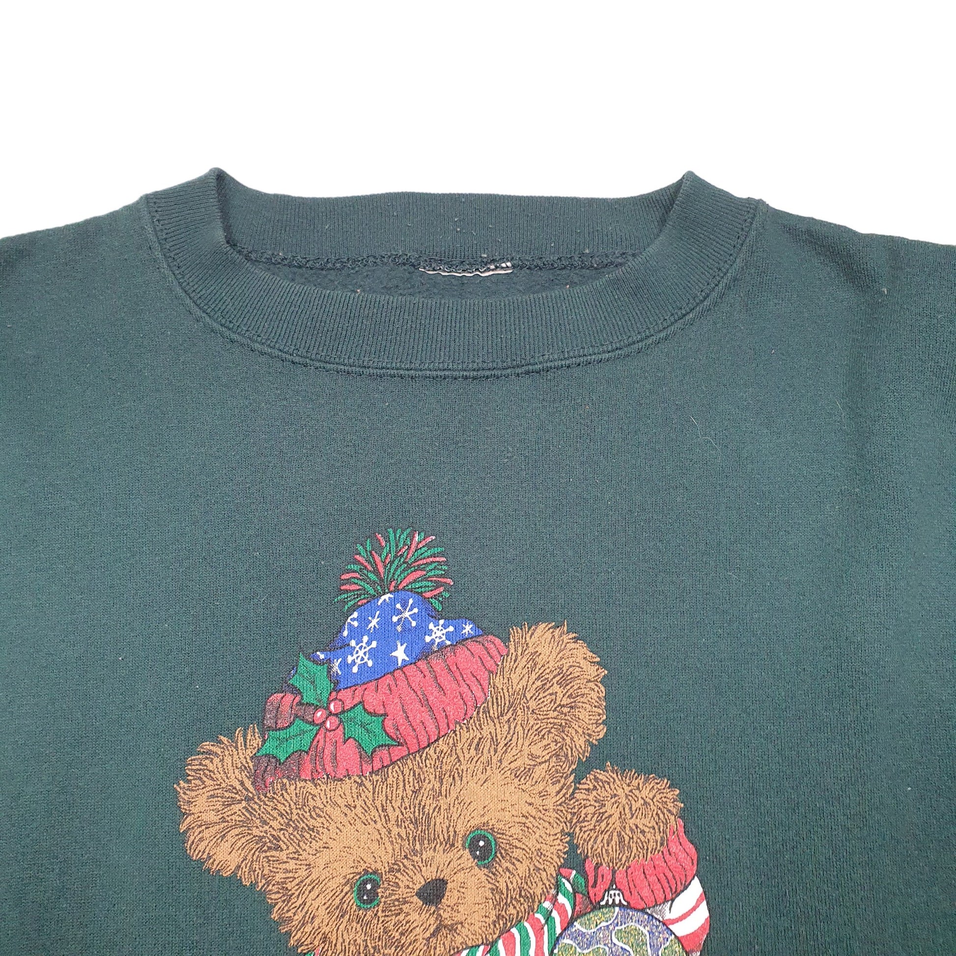 Mens Green Unbranded Festive Teddy Christmas Bear Peace Crewneck Jumper