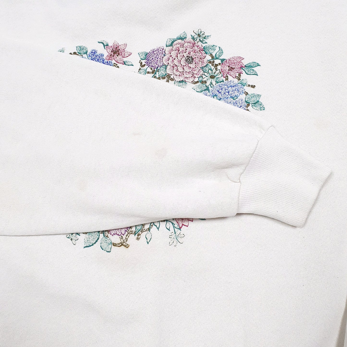 Womens White Gopher Sport Vintage Roll Neck Flowers Birds 90s Made In USA Crewneck Jumper
