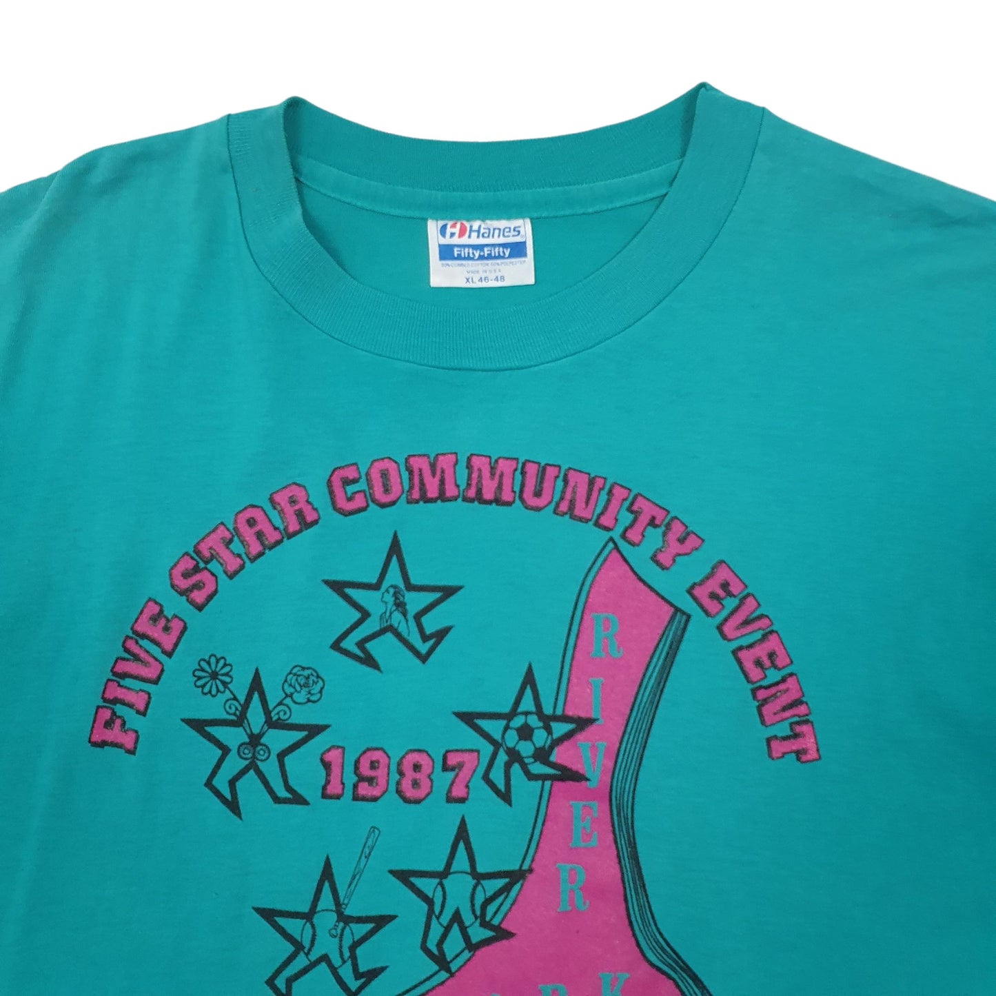 Mens Green Hanes Single Stitch Vintage 80s Short Sleeve T Shirt