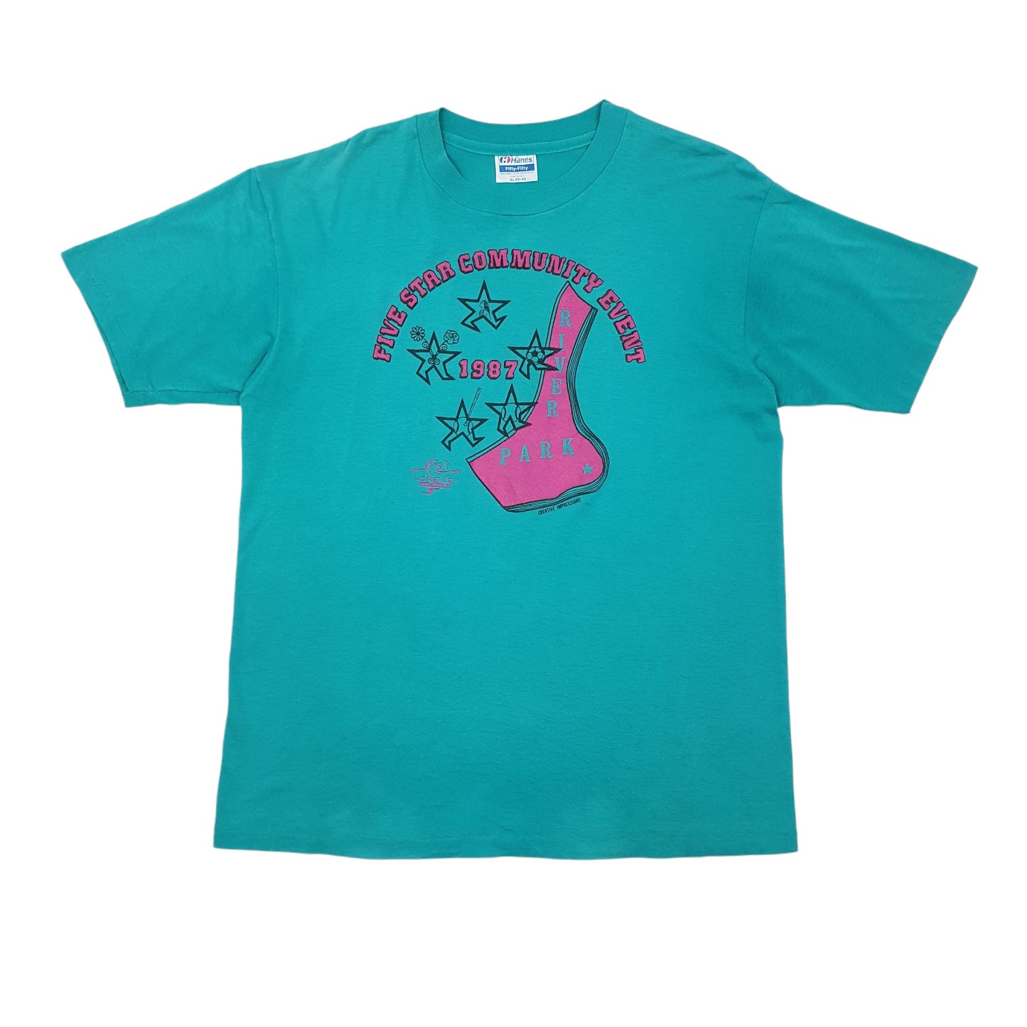 Mens Green Hanes Single Stitch Vintage 80s Short Sleeve T Shirt