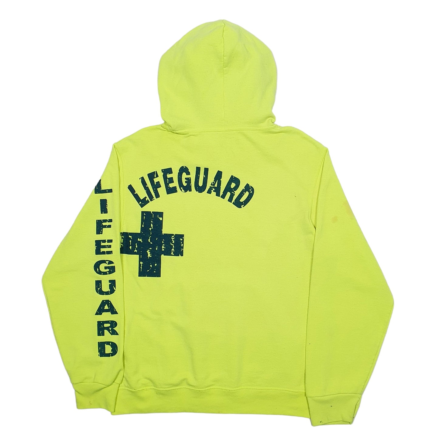 Womens Yellow Fruit Of The Loom Lifeguard Spellout Hoodie Jumper