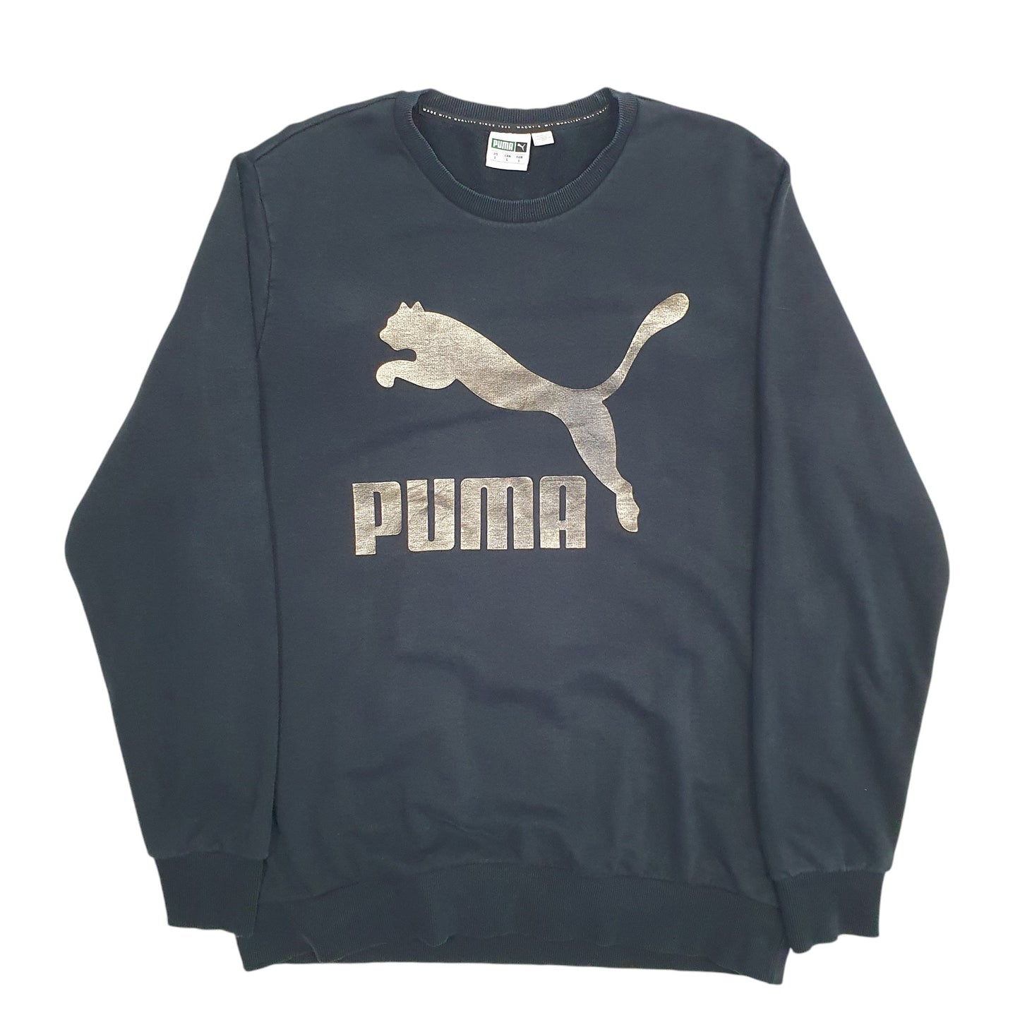 Mens Black Puma Spellout Crewneck Jumper