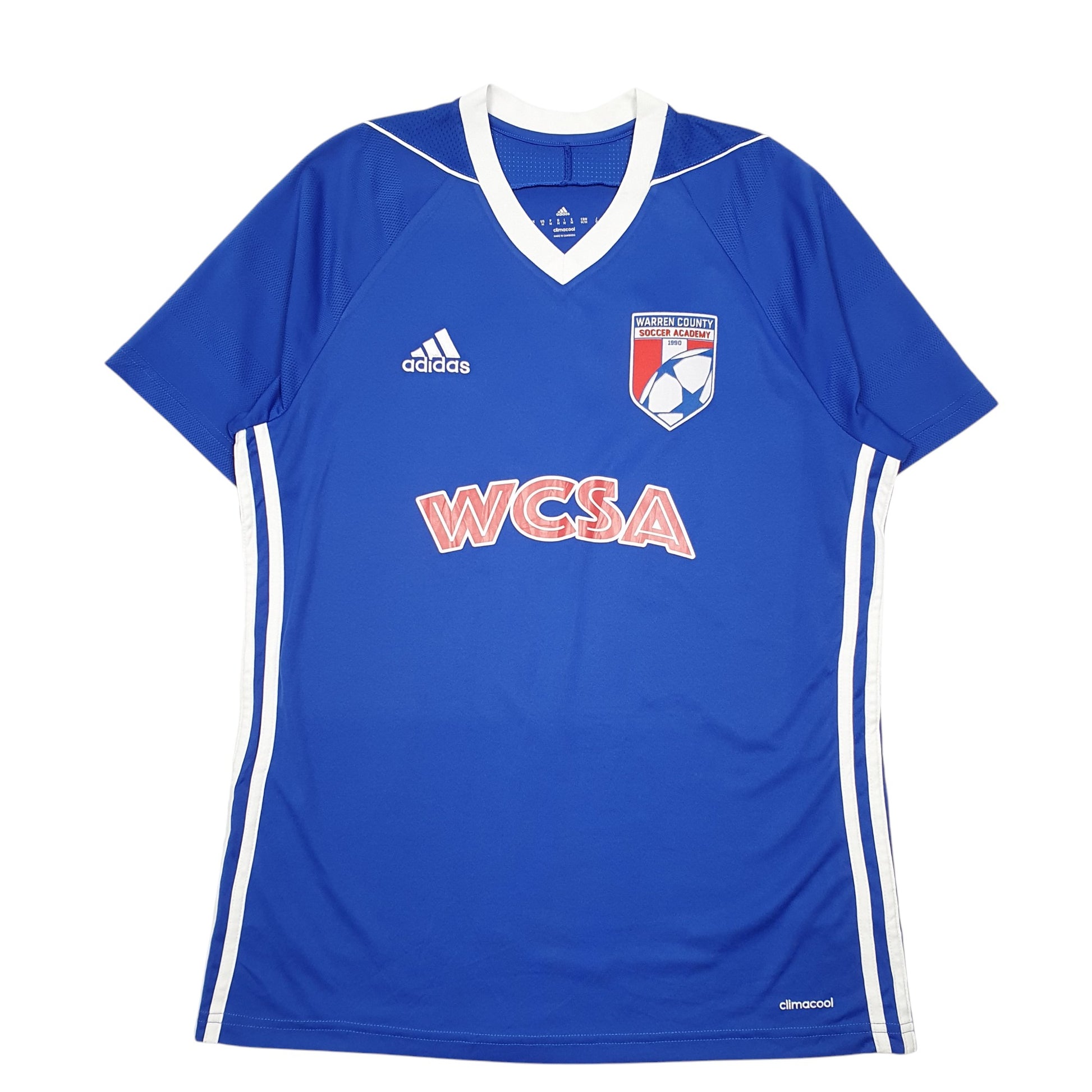 Mens Blue Adidas Warren County Soccer Academy Football Climacool Short Sleeve T Shirt