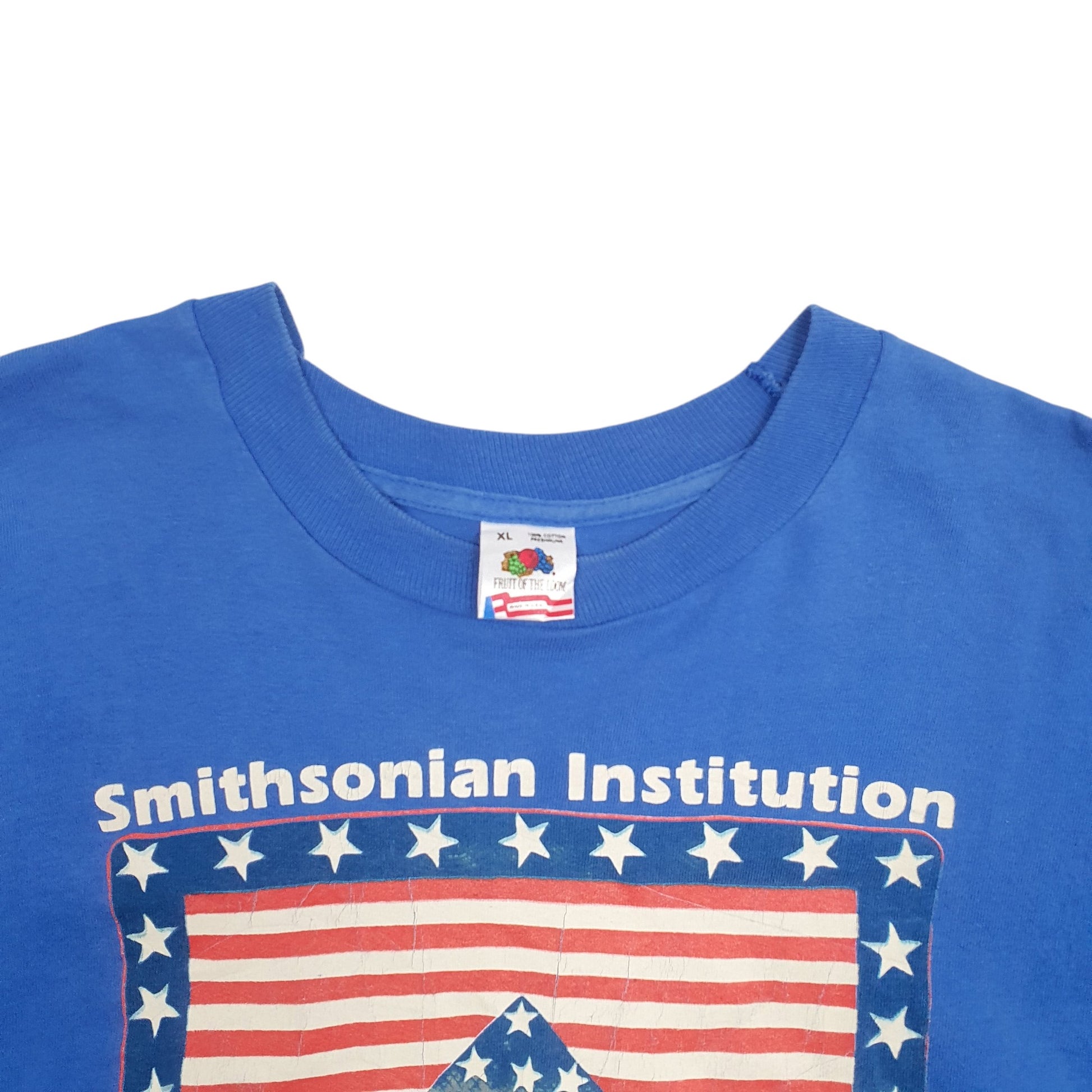 Mens Blue Fruit Of The Loom Single Stitch Vintage 90s Made In USA National Museum Of American History Washington DC Short Sleeve T Shirt