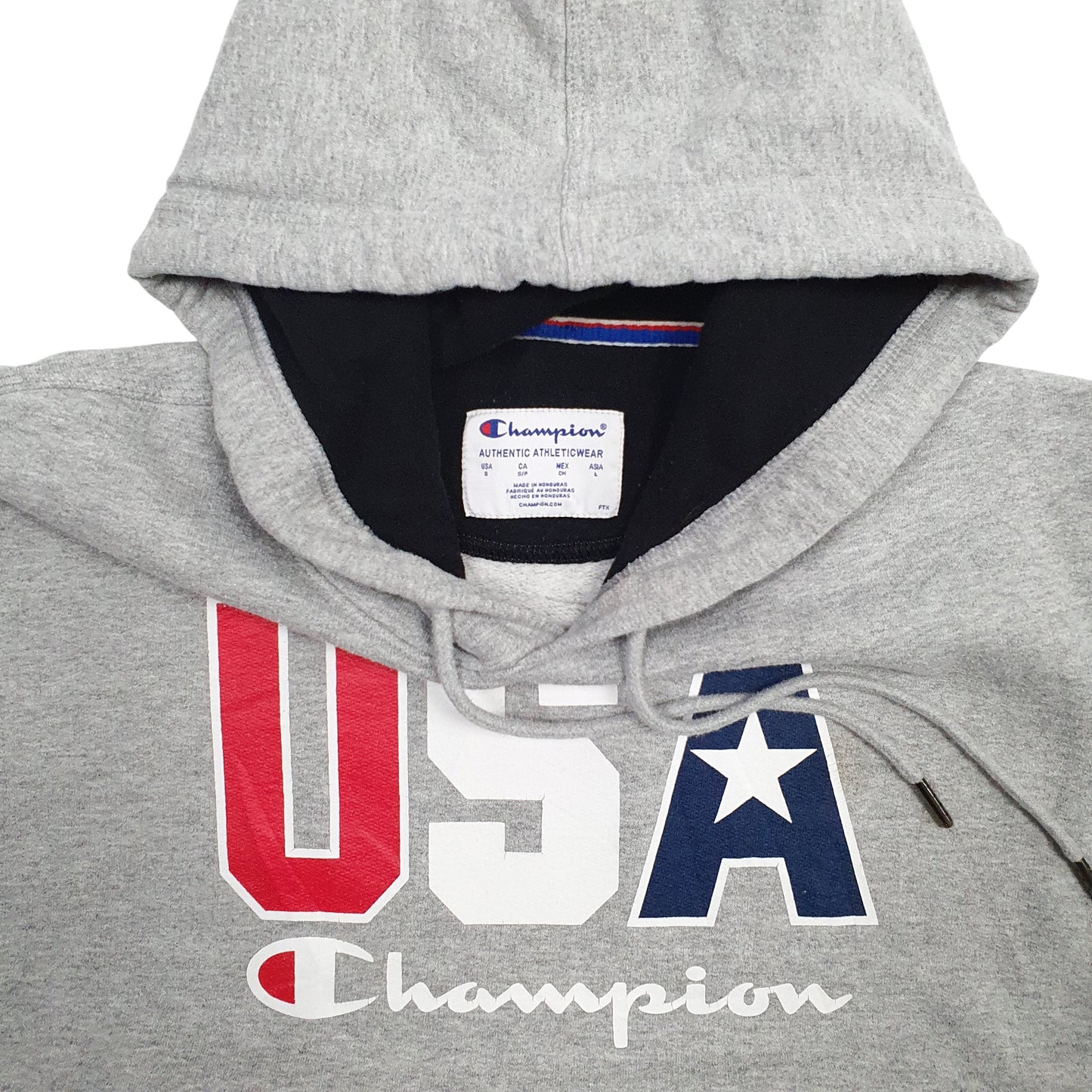 Mens Grey Champion USA Spellout Hoodie Jumper