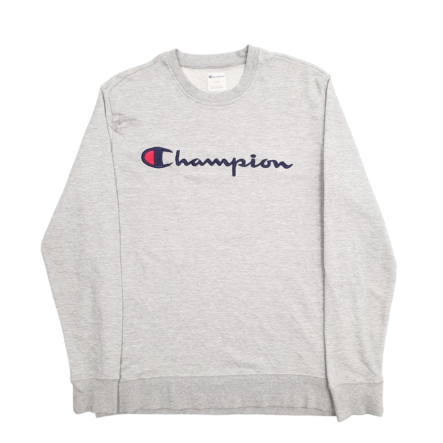 Mens Grey Champion Spellout Crewneck Jumper