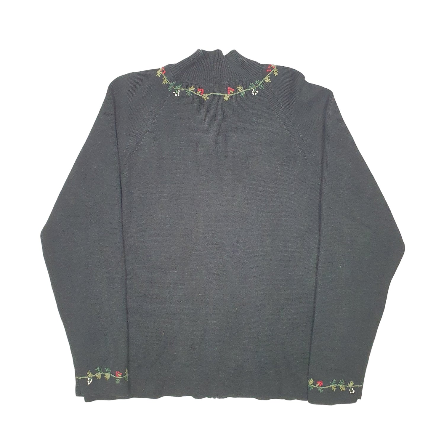 Womens Black Woolrich Knit Festive Cardigan Christmas Tree Mistletoe Full Zip Jumper