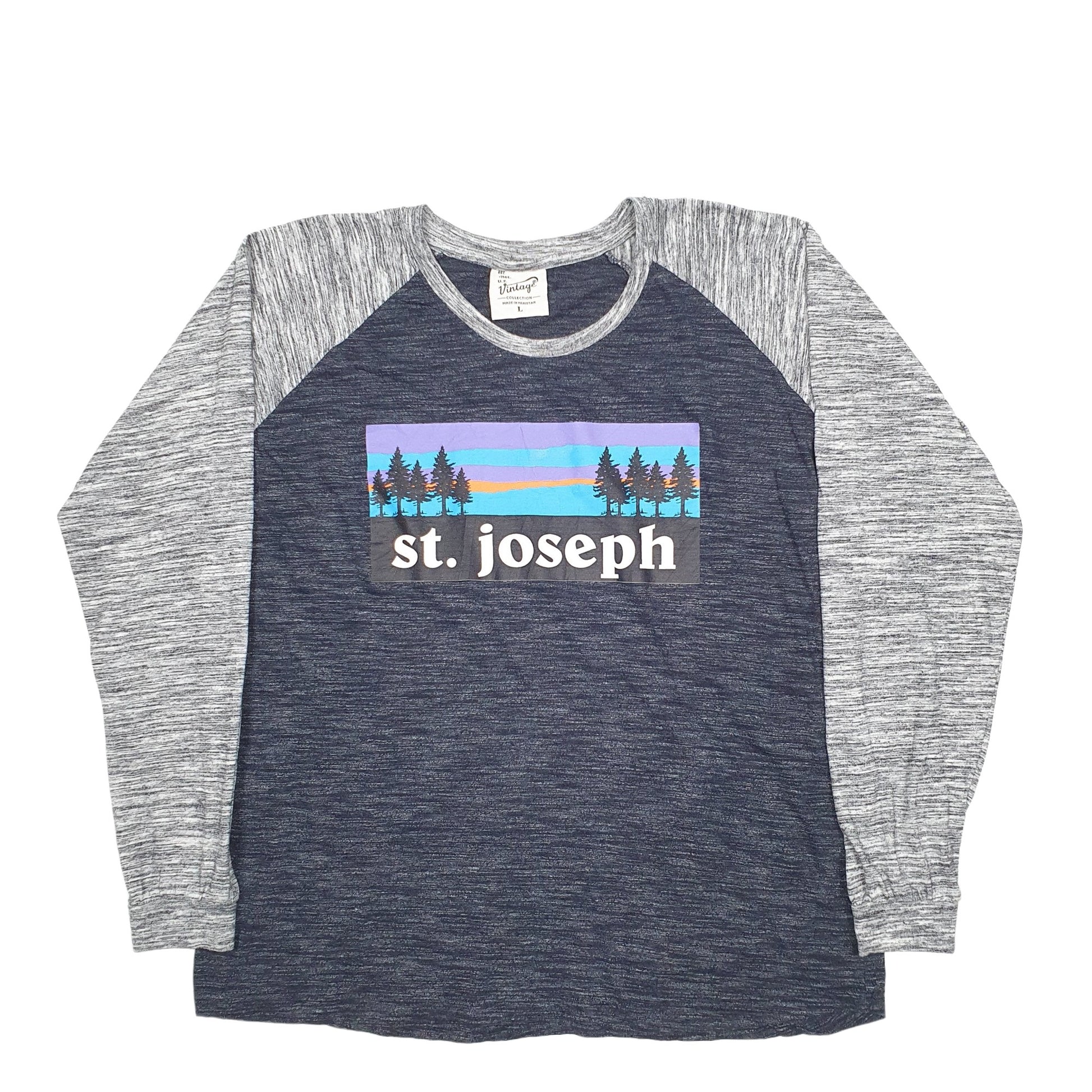 Mens Black U.S Vintage Spellout St Joseph Long Sleeve T Shirt