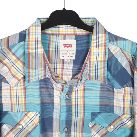 Mens Blue Levis Western Cowboy Pearl Snap Long Sleeve Shirt