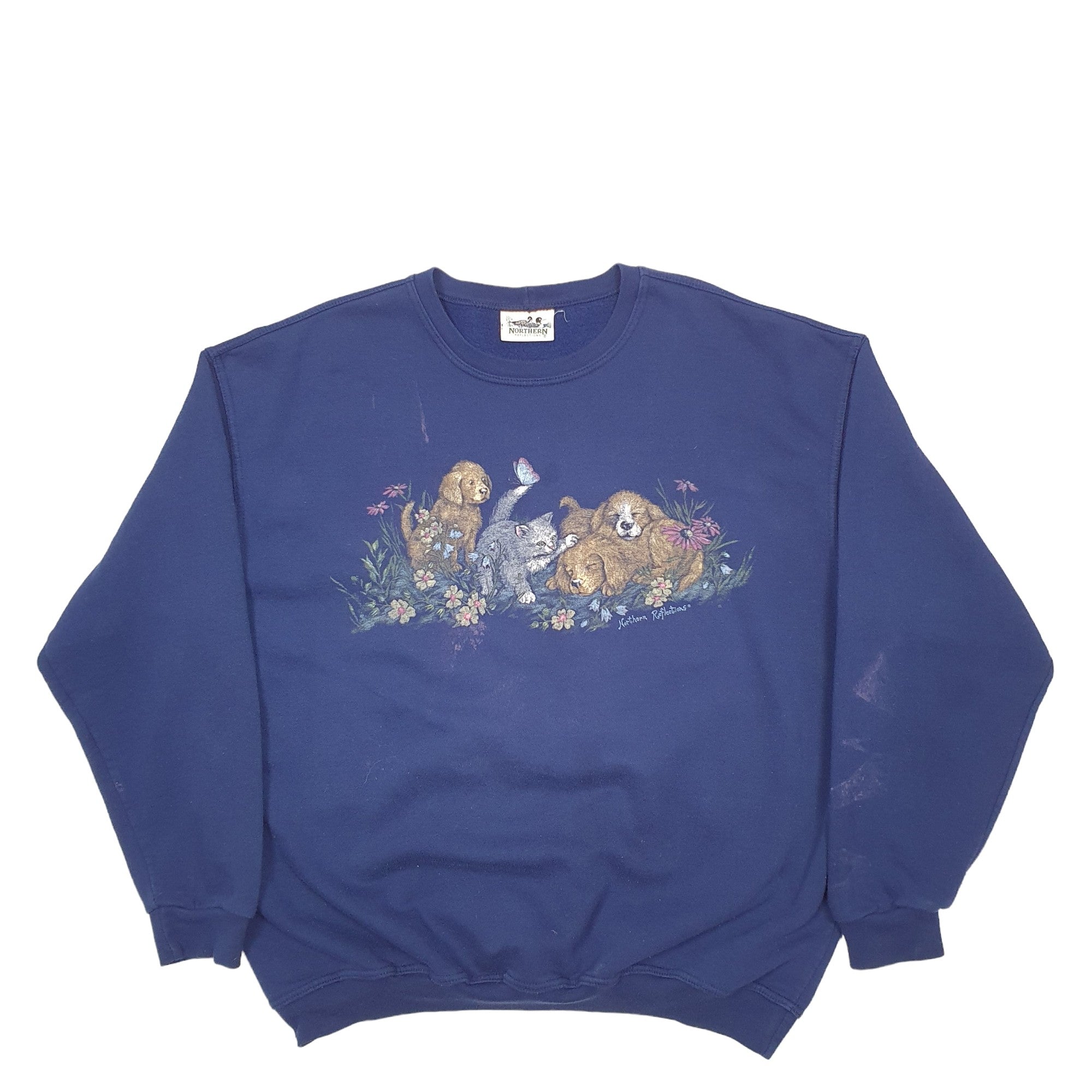 Mens Northern Reflections Navy Crewneck Cats Dogs Animals Vintage Jumper XL Bundl Clothing