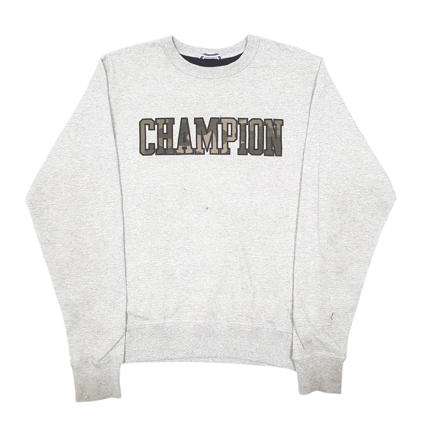 Mens Grey Champion Spellout Crewneck Jumper