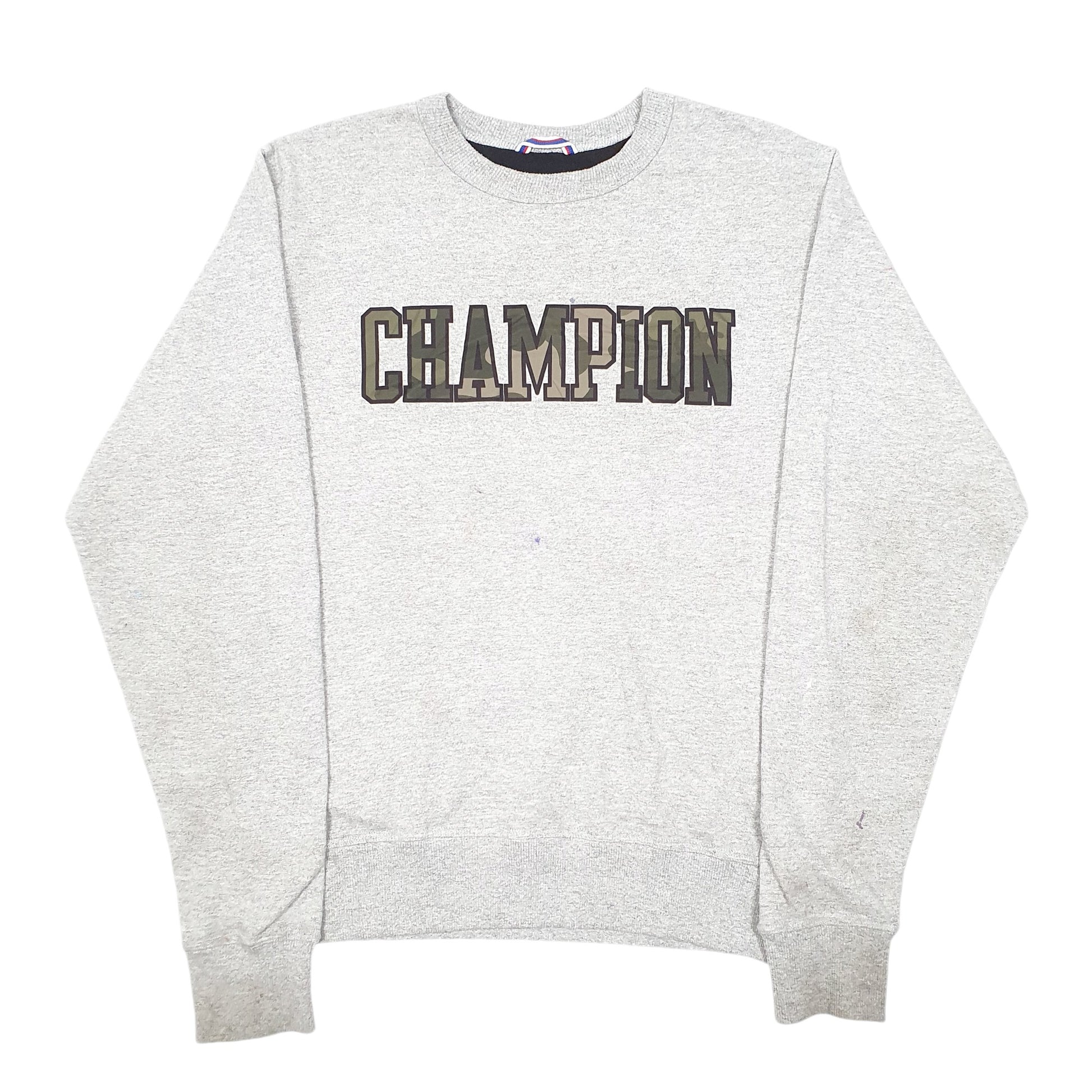 Mens Grey Champion Spellout Crewneck Jumper