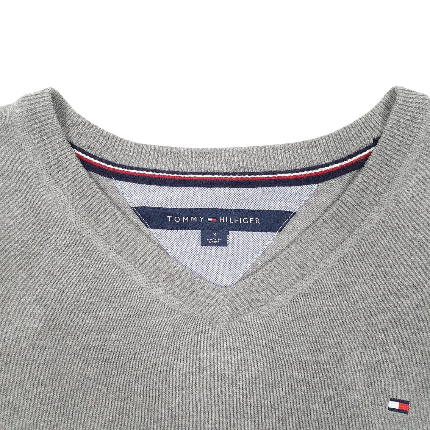 Mens Grey Tommy Hilfiger Knit V Neck Jumper