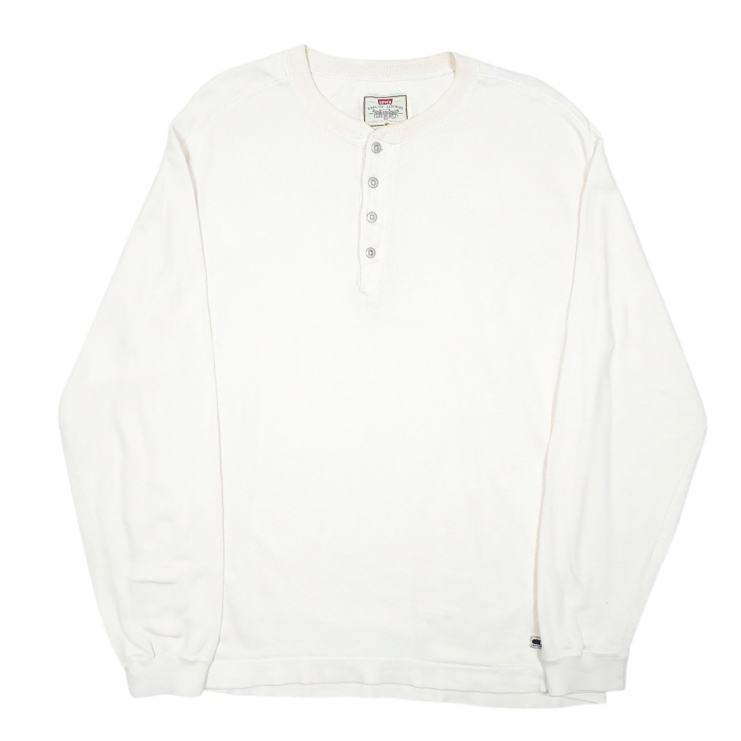 Mens Cream Levis Henley Thermal Under Layer Vintage 90s Long Sleeve T Shirt