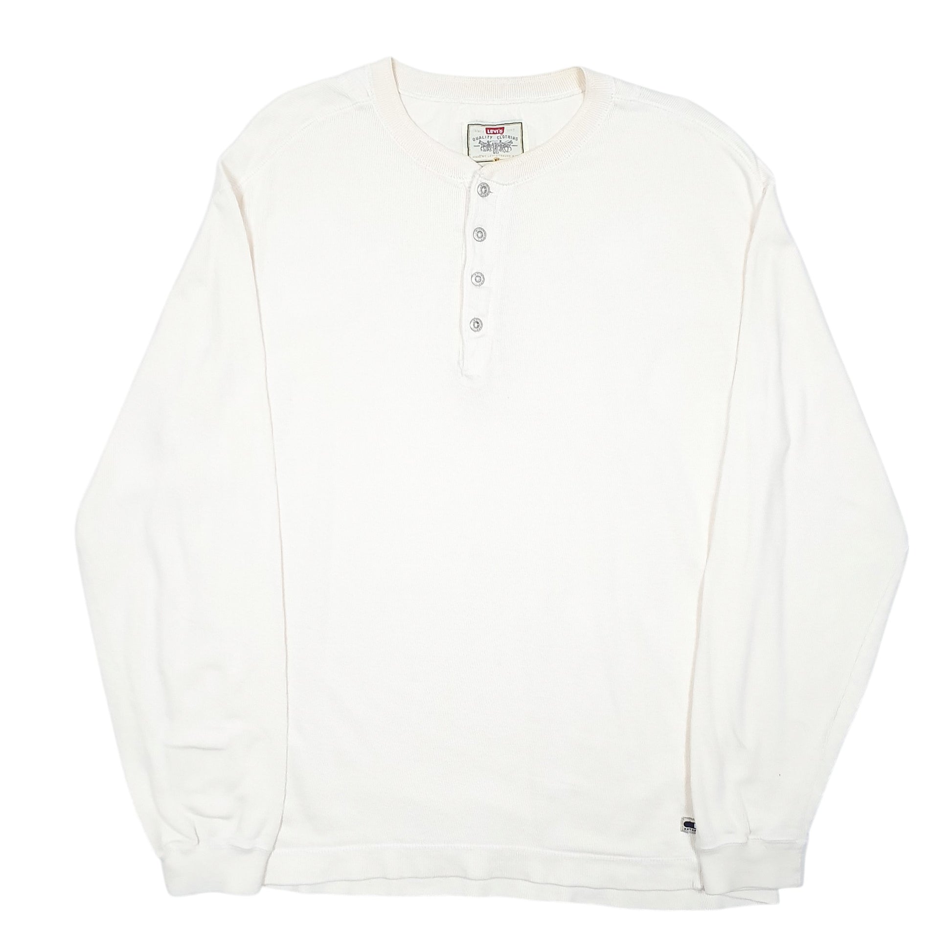 Mens Cream Levis Henley Thermal Under Layer Vintage 90s Long Sleeve T Shirt