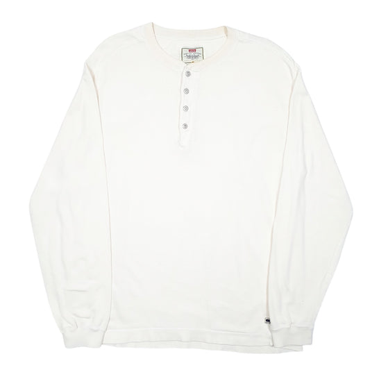 Mens Cream Levis Henley Thermal Under Layer Vintage 90s Long Sleeve T Shirt