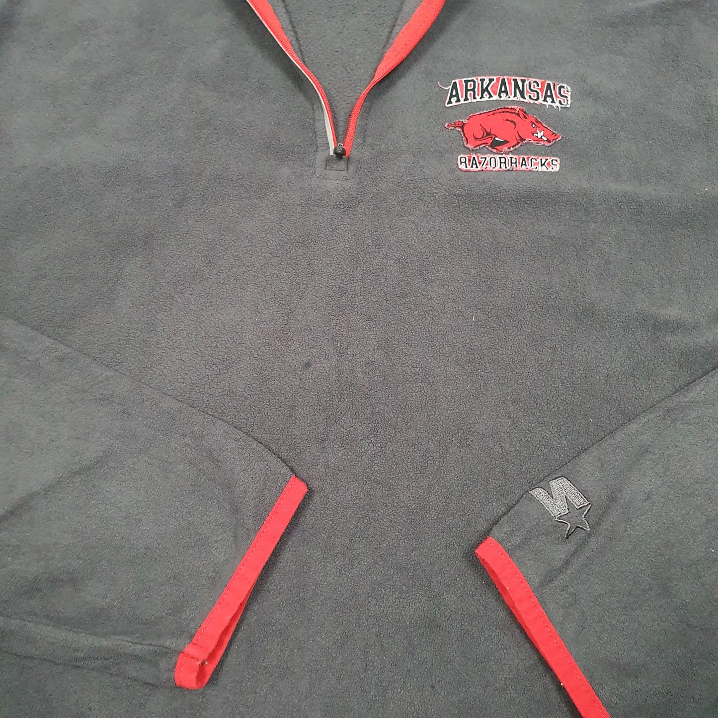 Mens Grey Starter Arkansas Razorbacks Football USA Quarter Zip Jumper