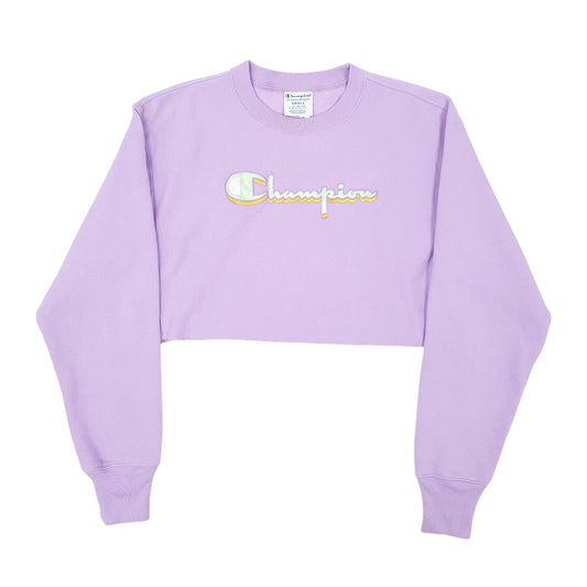 Womens Purple Champion Crop Top Reverse Weave Crewneck Jumper