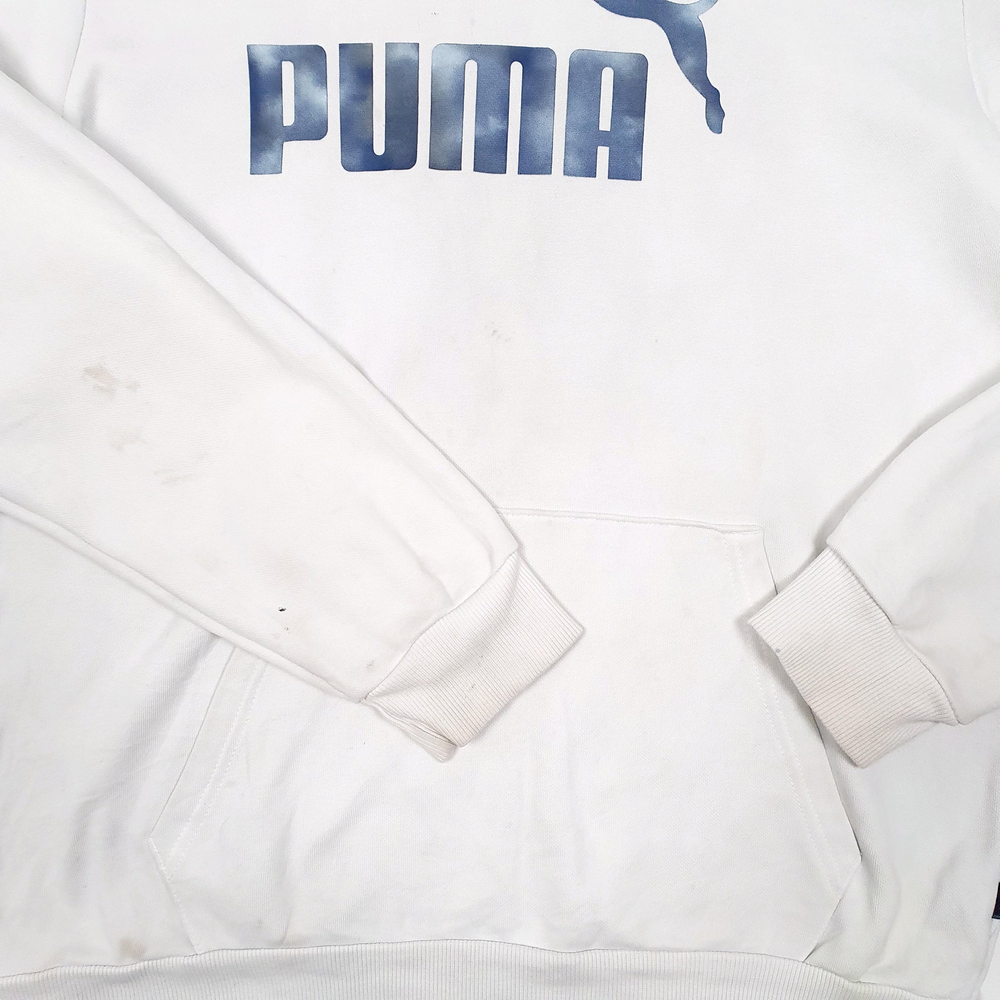 Mens White Puma Spellout Hoodie Jumper
