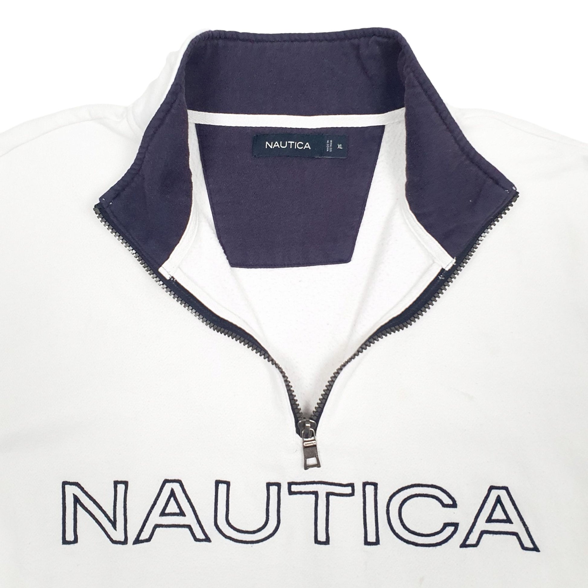 Mens White Nautica Spellout Quarter Zip Jumper
