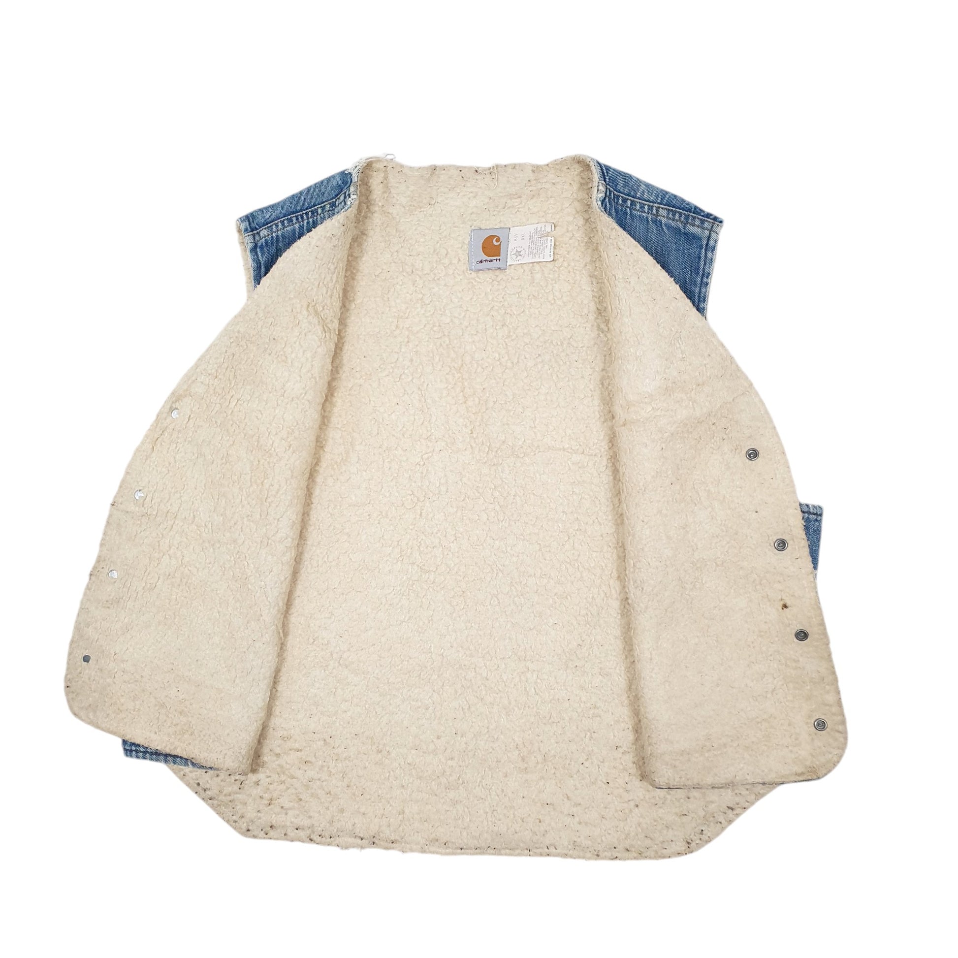 Mens Blue Carhartt Vest Gilet 8SV Sherpa Vintage 1980s Union Made Crewnecks Coat