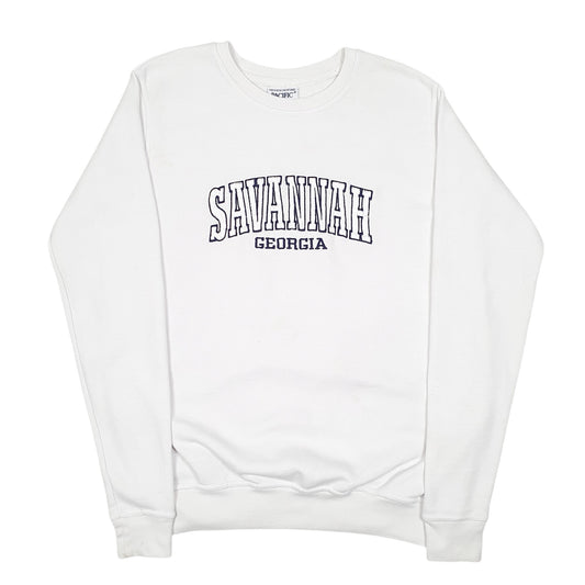 Mens White Pacific & Co Savannah Georgia USA Spellout College Crewneck Jumper