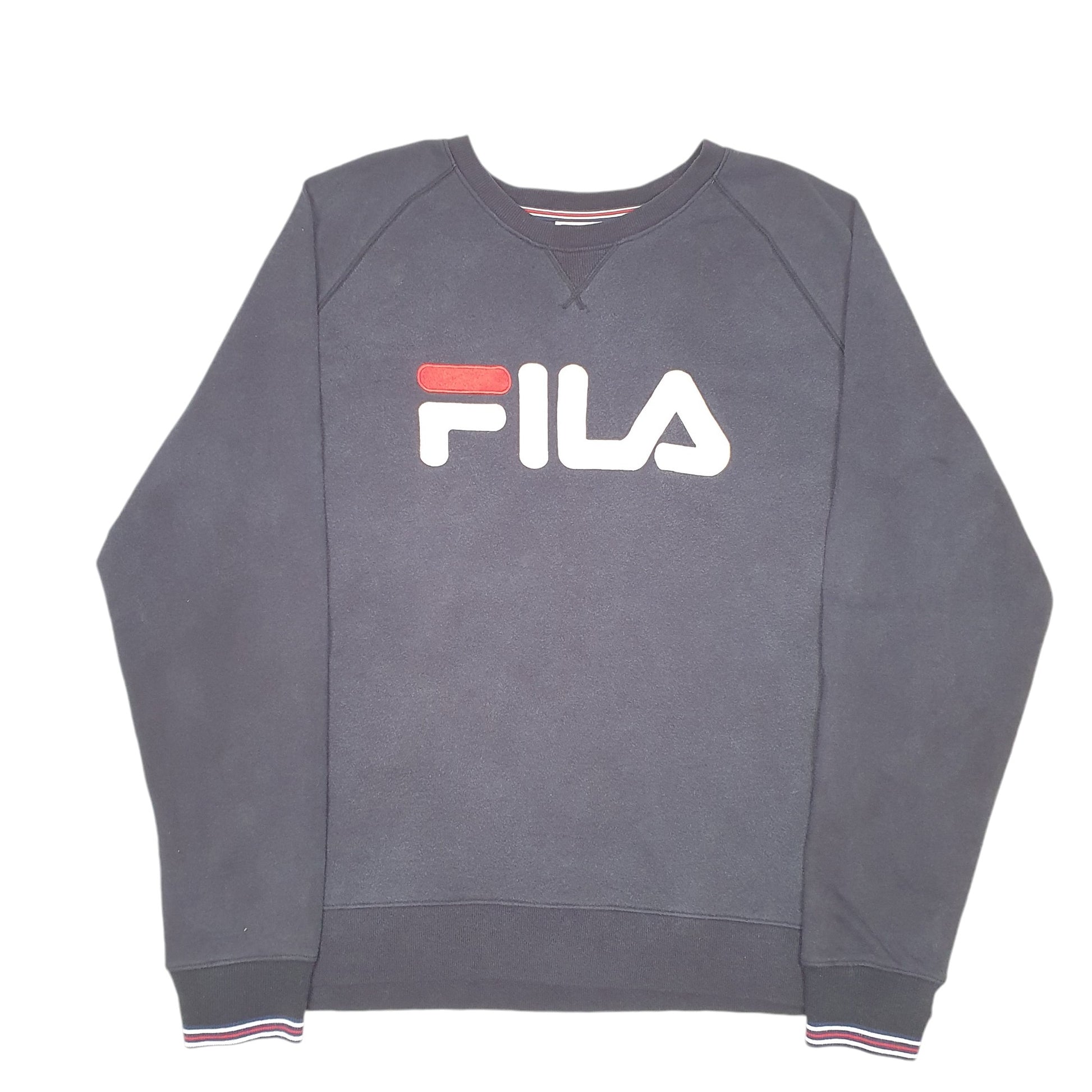 Mens Black Fila Spellout Raglan Crewneck Jumper