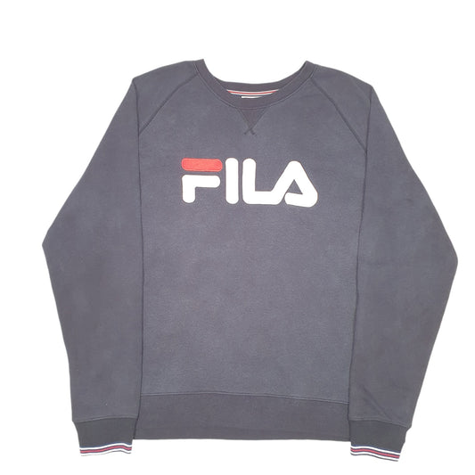 Mens Black Fila Spellout Raglan Crewneck Jumper