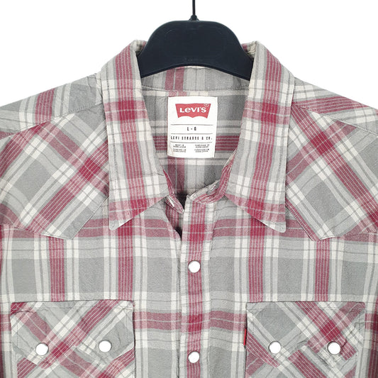 Mens Grey Levis Western Cowboy Pearl Snap Long Sleeve Shirt