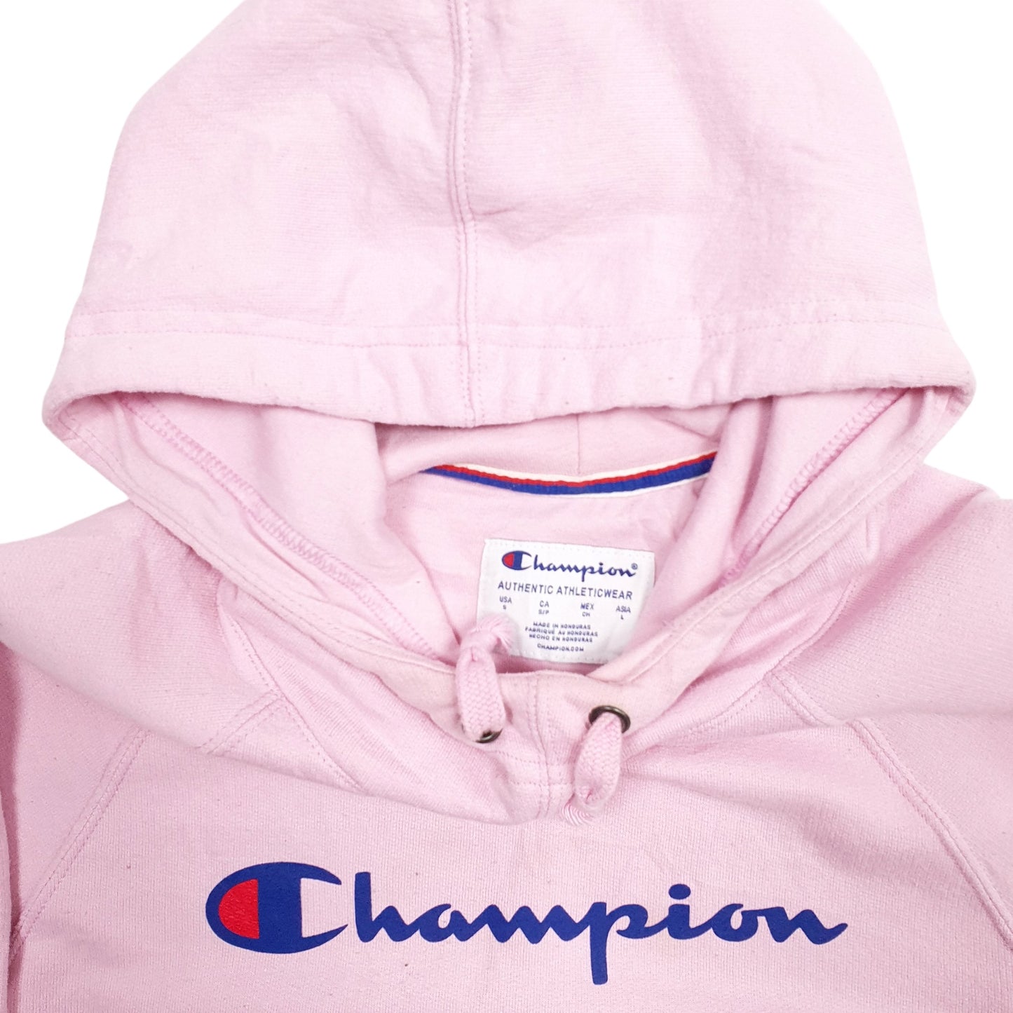 Womens Pink Champion Spellout Hoodie Jumper