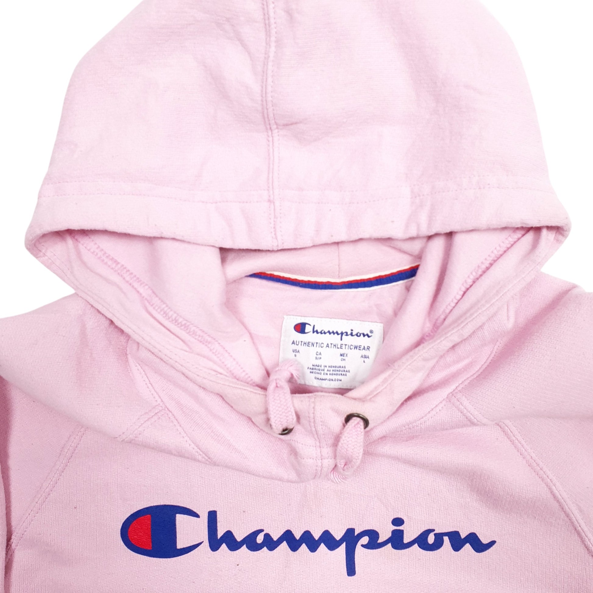 Womens Pink Champion Spellout Hoodie Jumper