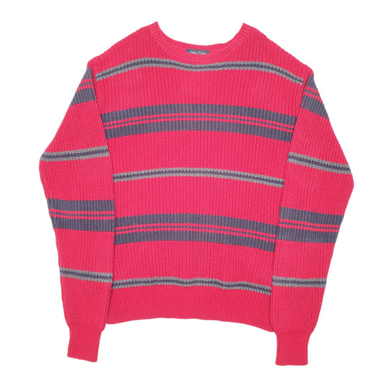 Mens Red Nautica Knit Stripe Crewneck Jumper