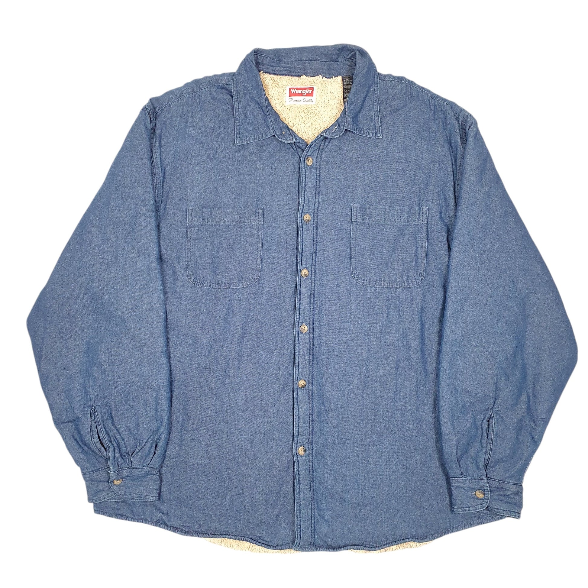 Mens Blue Wrangler Overshirt Shacket Fleece Lined Denim  Coat