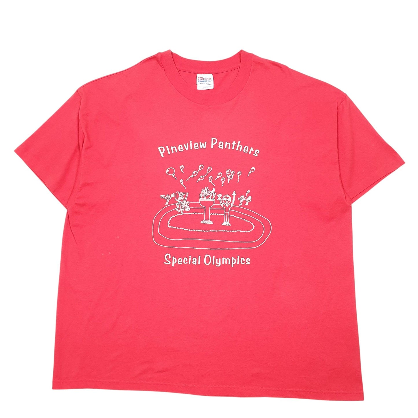 Mens Red Hanes Single Stitch Vintage 90s Made In USA Special Olympics Short Sleeve T Shirt