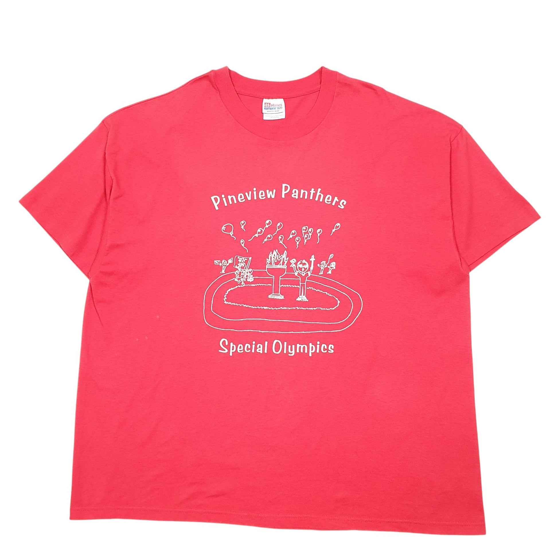 Mens Red Hanes Single Stitch Vintage 90s Made In USA Special Olympics Short Sleeve T Shirt