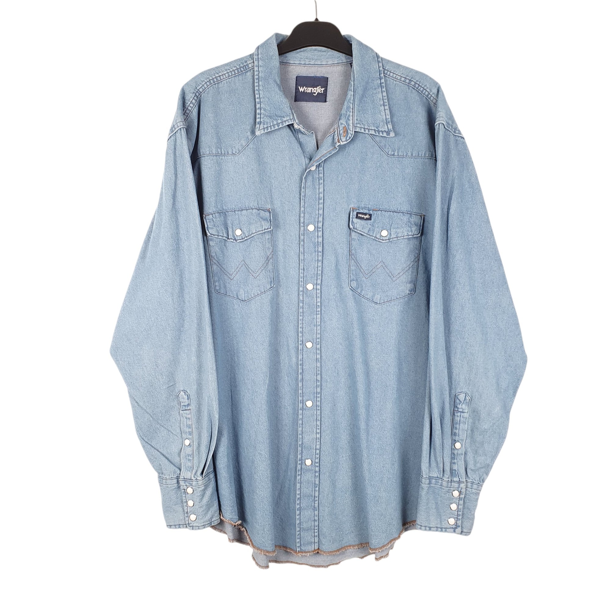 Mens Blue Wrangler Denim Jeans Western Pearl Snap Cowboy Long Sleeve Shirt