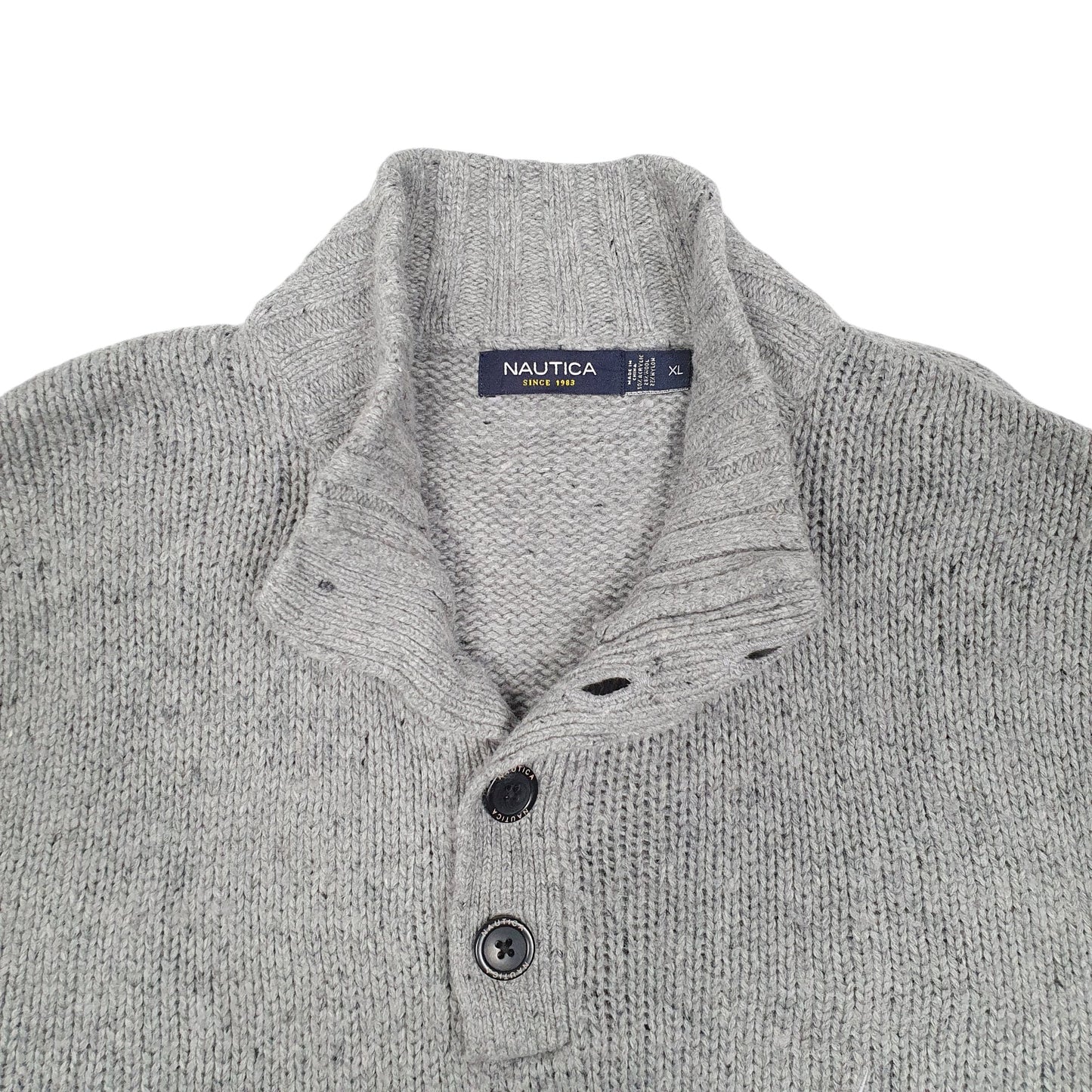 Mens Grey Nautica Knit Button Quarter Zip Jumper