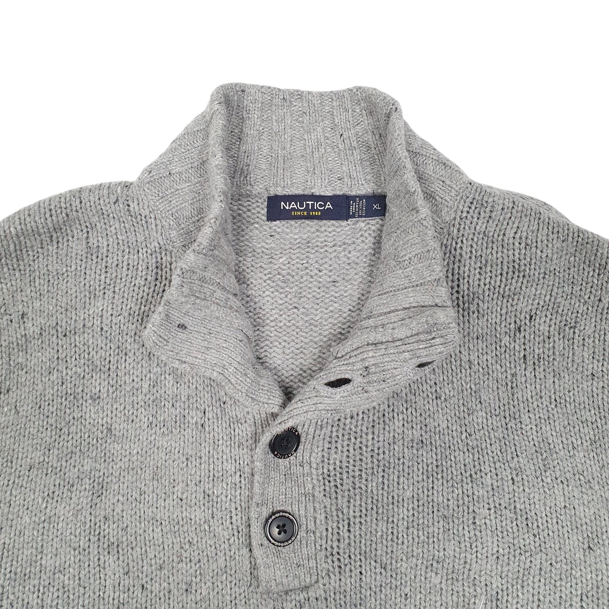 Mens Grey Nautica Knit Button Quarter Zip Jumper