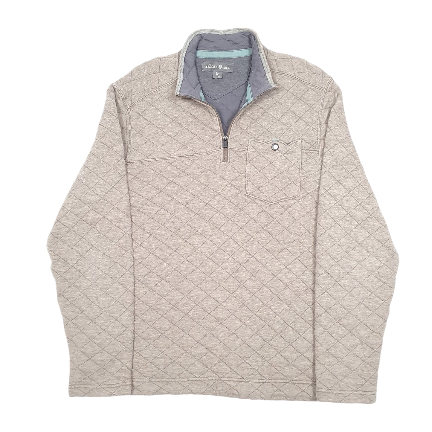 Mens Beige Eddie Bauer Quilted Sweat Quarter Zip Jumper
